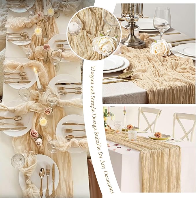 8 Pack Beige Cheesecloth Table Runner 10FT Long Boho Gauze Fabric Table Runner - Image 7