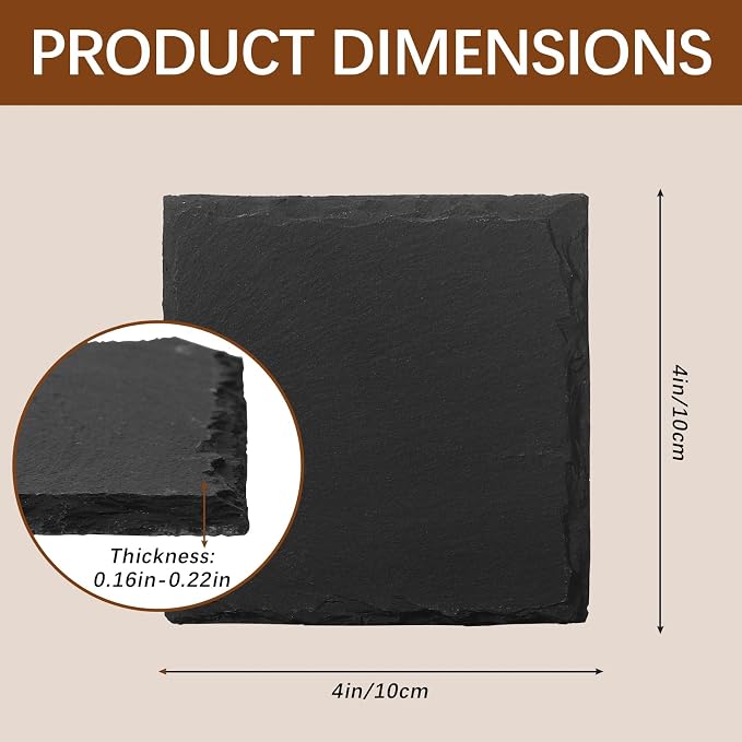 60 PCS Slate Coasters Black Square 4 Inch Bulk Rock, Blank Laser Engraving - Image 2