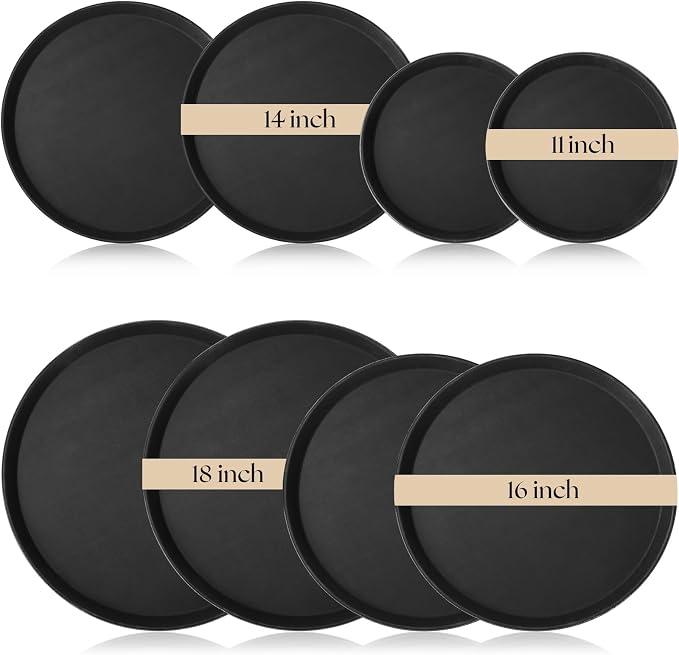 Zopeal 8 Pieces Black Round Restaurant Serving Tray, Plastic Non Slip Surface by Zopeal