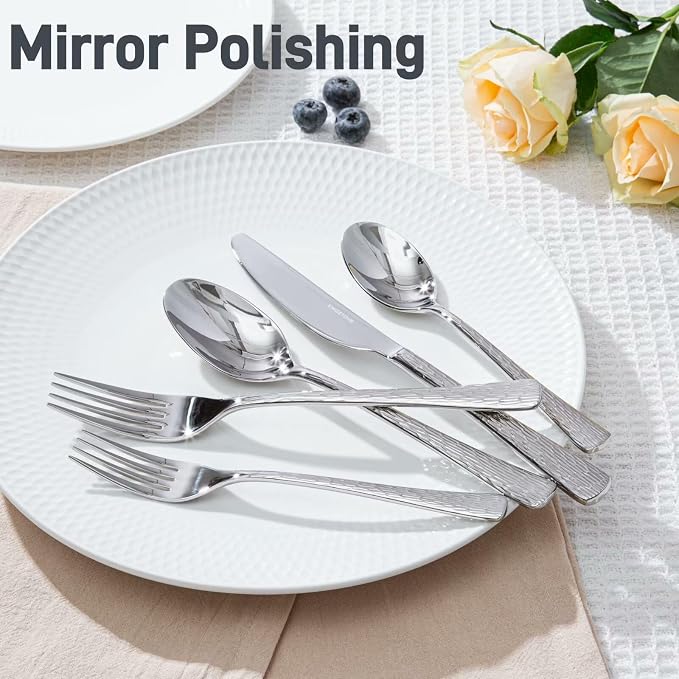 Silverware Set with Serving Utensils, 65 Piece Flatware Set, 18/10 Steel | - Image 3