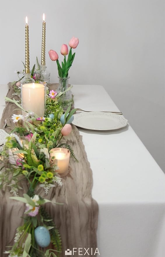10Pcs Nude Brown Cheesecloth Table Runner Wedding Boho Burlap Decor | 35x120 - Image 6