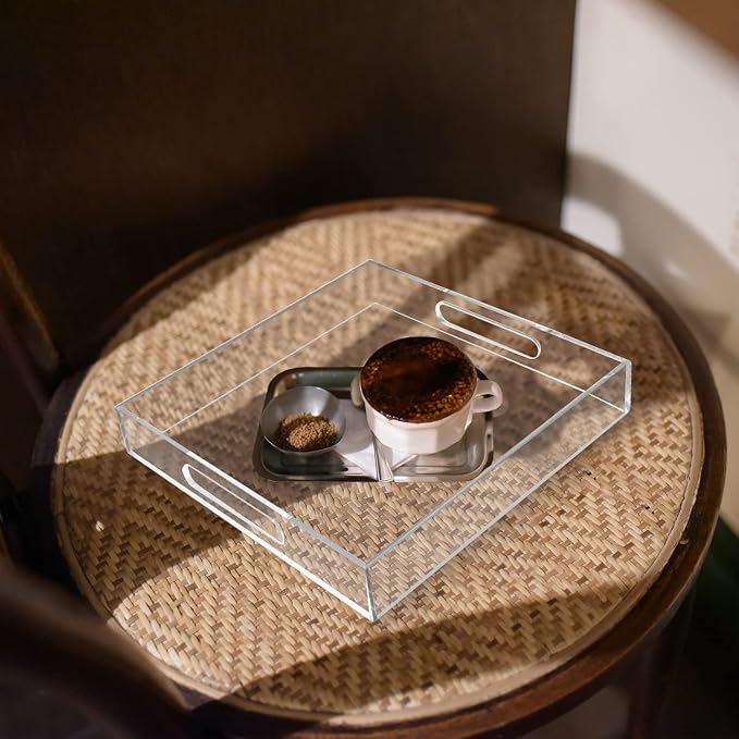 Acrylic Serving Tray with Handles -Spill Proof- Clear Decorative Tray - Image 5
