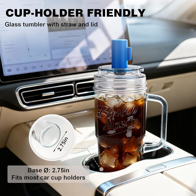 ANOTION Mason Jar Cups with Lids and Straw, Leakproof 24oz Glass Tumbler with - Image 5