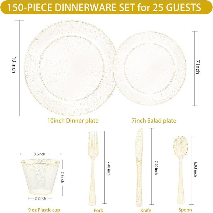 WELLIFE Gold Glitter Disposable Plates, Dinnerware Set - Image 6