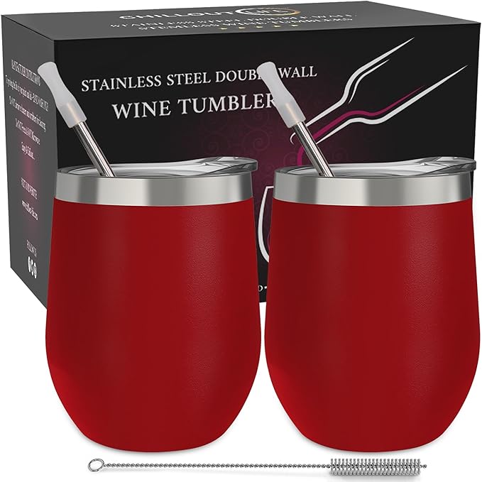CHILLOUT LIFE 12 oz Stainless Steel Wine Tumblers 2 Pack by CHILLOUTLIFE