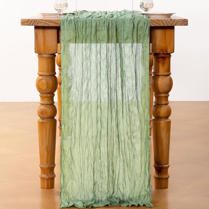 DeZerlor Sage Green Cheesecloth Table Runners 6 Pack Summer Boho Runners | - Image 5