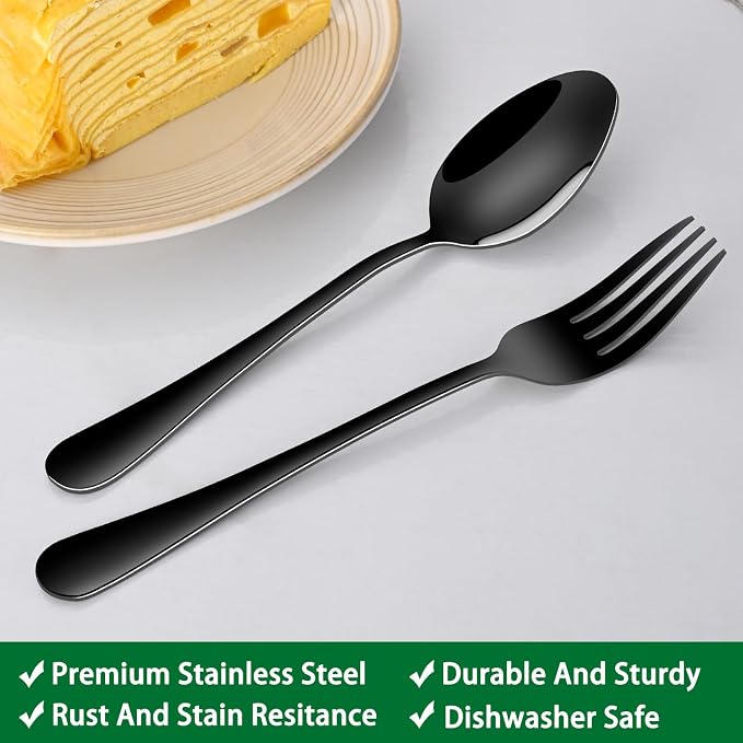 Black Dinner Forks, 16-Piece 8 Inch Stainless Steel Forks Set, Metal Silverware - Image 3