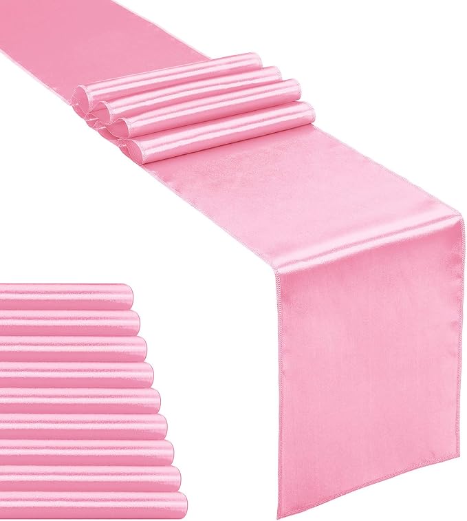 10-Pack Satin Table Runner Pink 12 x 108 inches Long, Table Runners by Hahuho
