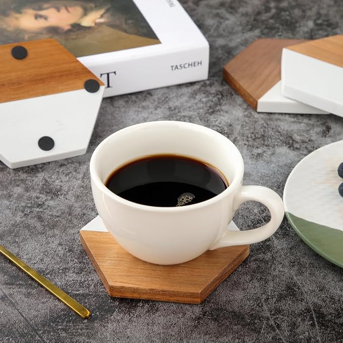 WLWNWFT Wood Marble Coasters for Drinks, Modern Rustic Acacia Hexagon Coaster - Image 4