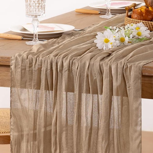 2 Pack Nude Cheesecloth Table Runner 10ft Boho Gauze Taupe Home Decor | - Image 2