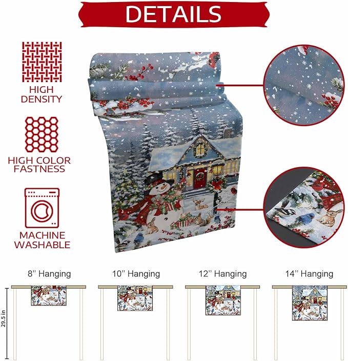Merry Christmas Table Runner 72 Inches Long, Xmas Trees Snowman Snowflake Table - Image 7