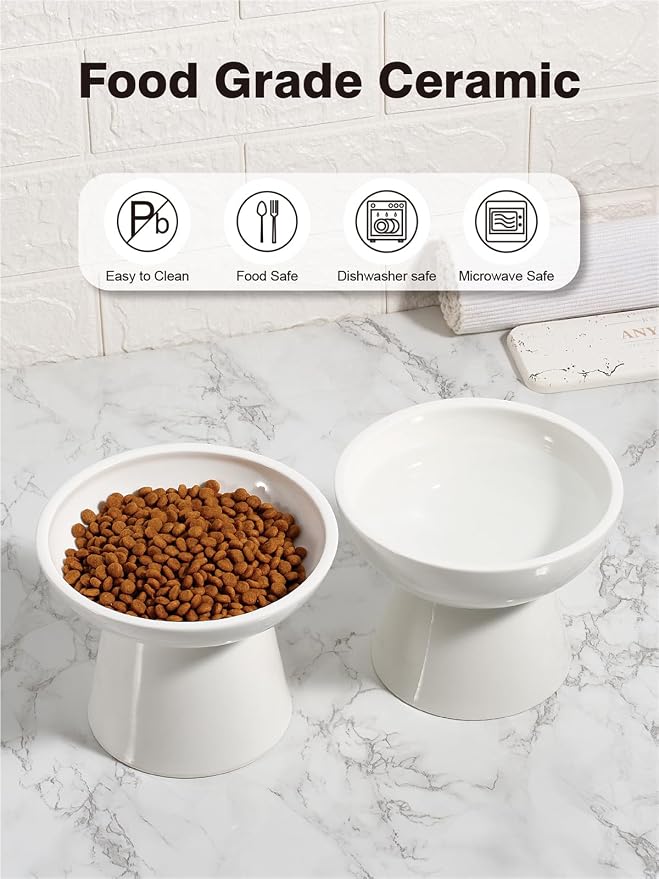 LoeJan Elevated Cat Food and Water Bowls Set, Extra Wide and Raised Ceramic - Image 5