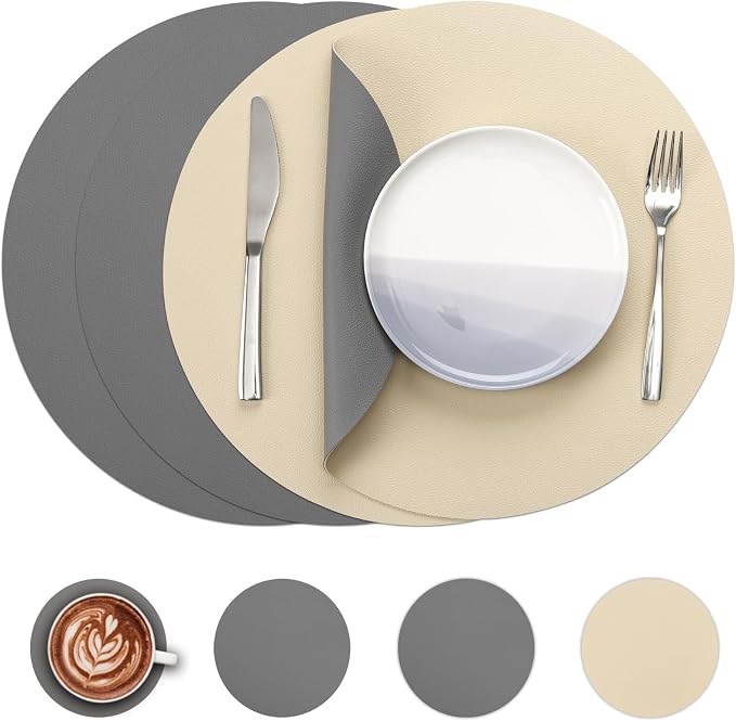 Myir JUN 15 Inches Round Placemats Set of 4 Faux Leather Place Mats | by MyirJUN