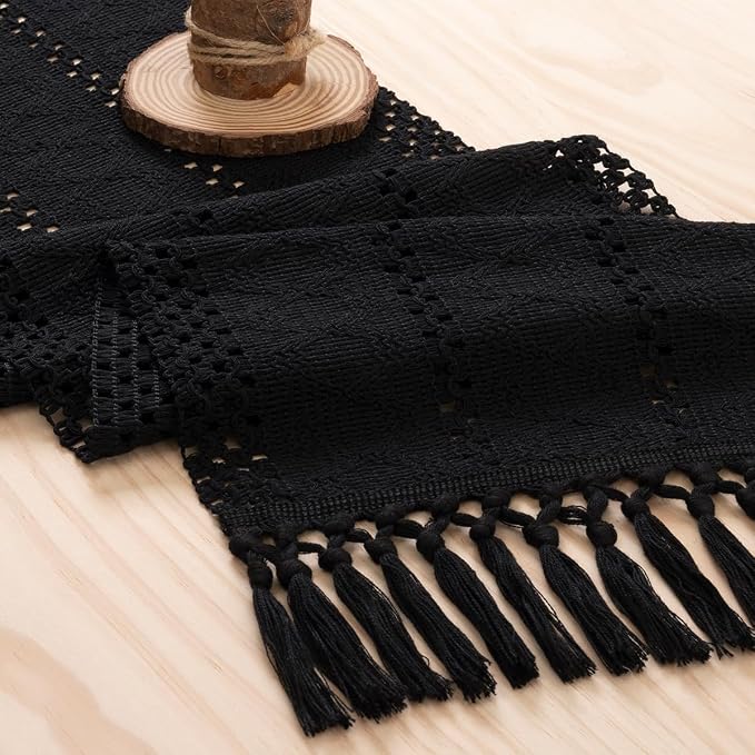 MLMW Boho Table Runner Black Table Runner 90 inches Spring Easter Short Coffee - Image 2