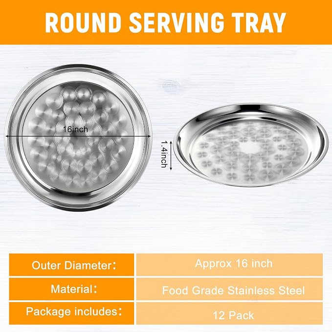 12 Pack Stainless Steel Round Serving Tray - Image 2