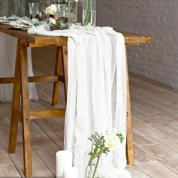2 Pieces Cheesecloth Table Runner 35 x 118 inch Boho Gauze Table Runner Rustic - Image 4