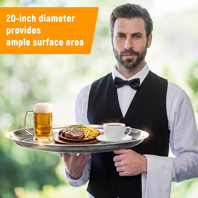 4 Pack Stainless Steel Round Serving Tray - Image 3