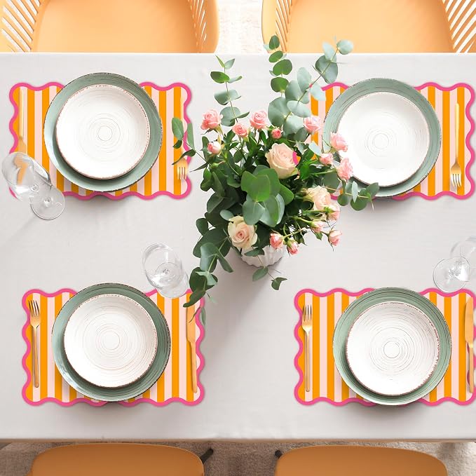 JarThenaAMCS 60 Pcs Stripe Scalloped Paper Placemats Table Mats 11 x 17 Inch - Image 7
