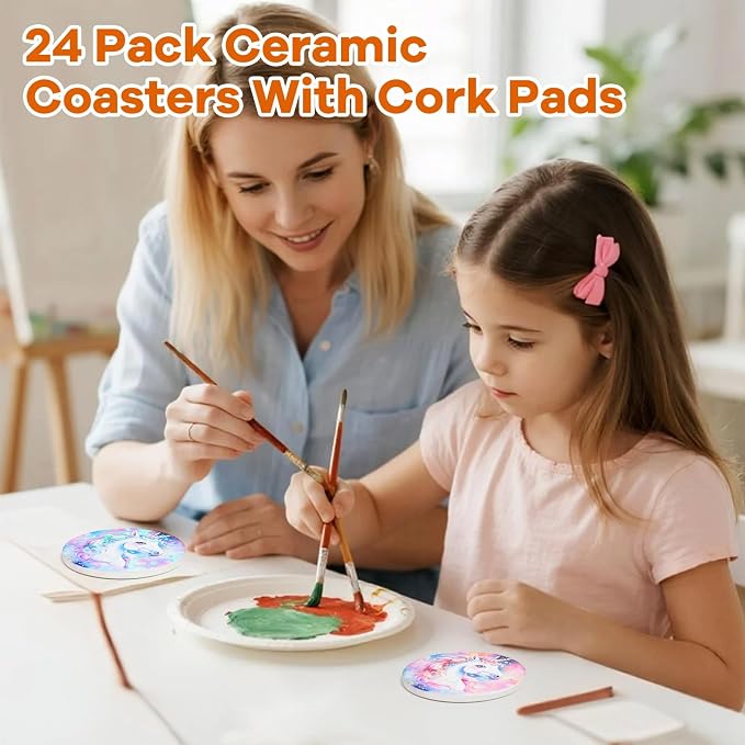 24 Pcs Round Ceramic Tiles for Crafts 4x4 White Ceramic Coasters for Crafts - Image 6