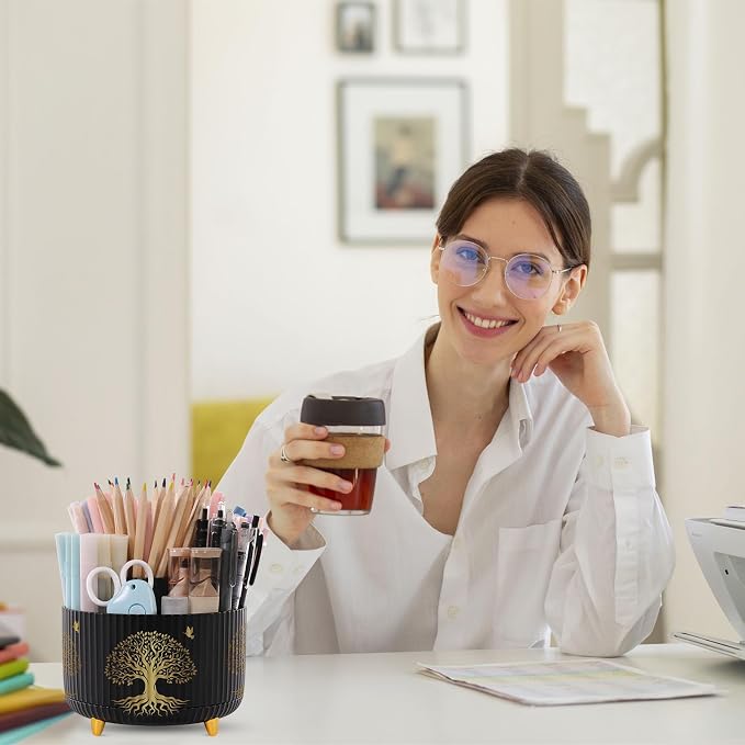 SKYDUE 360 Degree Rotating Desk Organizer, Dual-Purpose Pencil Pen Holder - Image 7