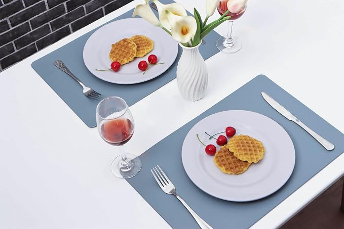Vinjiasin Placemats Set of 4 Blue Leather Place Mats - Image 3