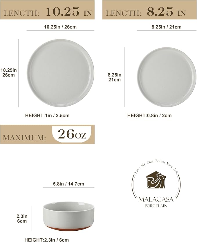 MALACASA Plates and Bowls Sets, 24 Pieces Modern Ceramic Dinnerware Set - Image 2