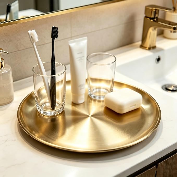 Antrader Round Gold Tray, Stainless Steel Tray - Image 4