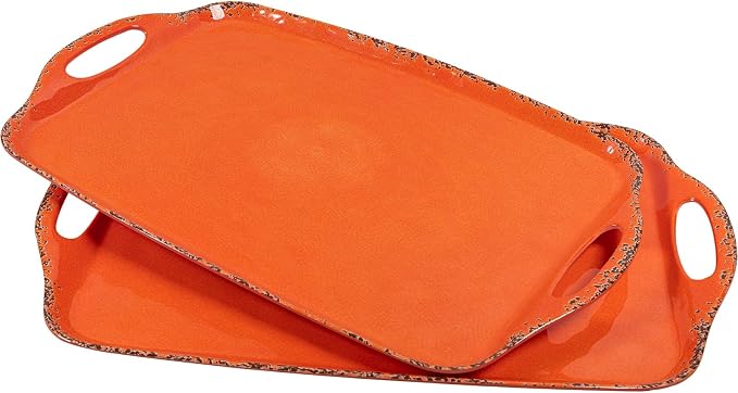 Melamine Serving Tray with Handles, 19“ x 12" Vintage Rustic Large Rectangular - Image 2