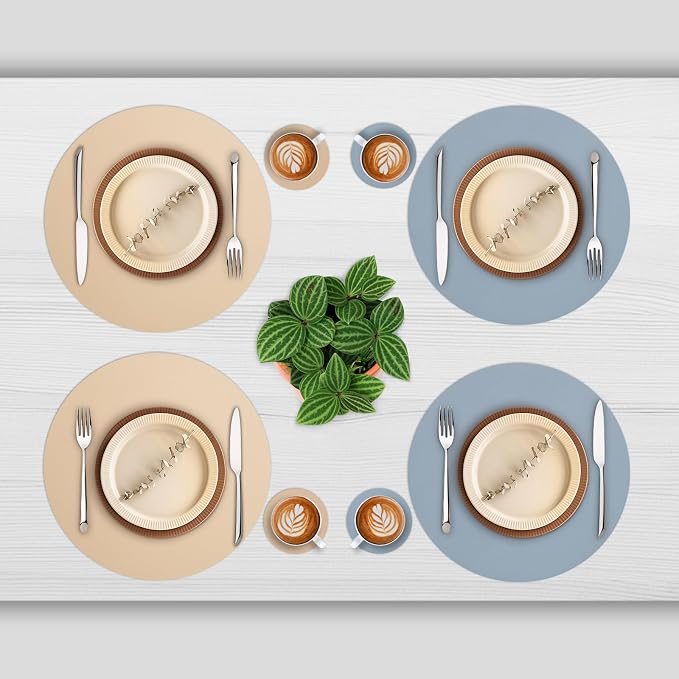 Myir JUN 15 Inches Round Placemats Set of 6 Faux Leather Place Mats | - Image 2