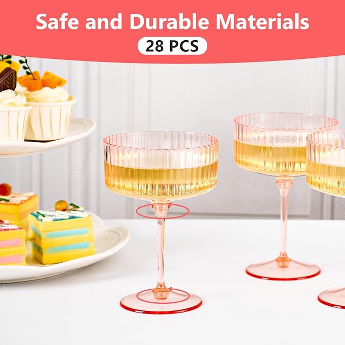 ZOMUIA Ribbed Coupe Glasses 28 Pcs, 10 oz Plastic Champagne Coupe Detachable - Image 8