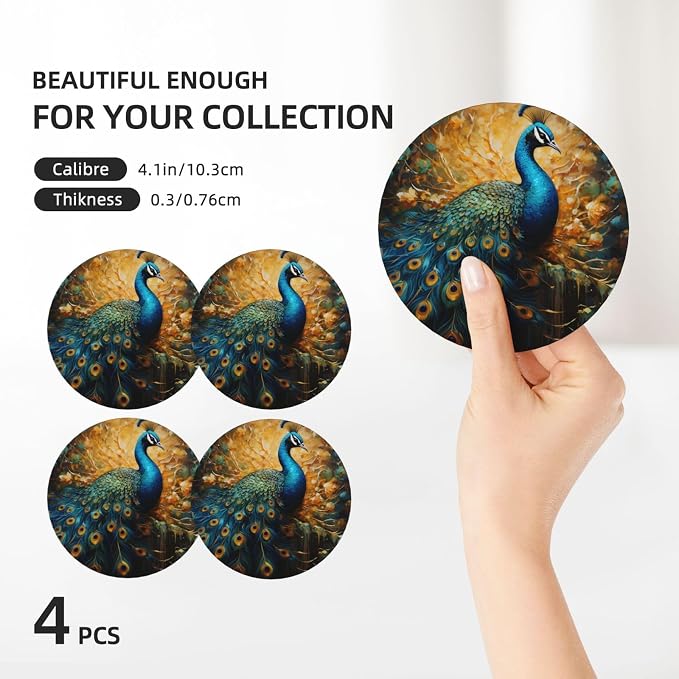 Elegant Peacock Pattern Coasters - Image 3