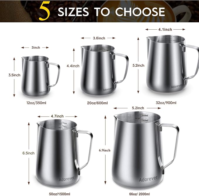 Milk Frothing Pitcher, 20oz Steaming Pitcher Stainless Steel Espresso Machine - Image 2