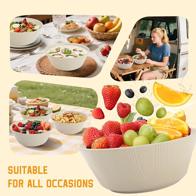 Large Deep Bowls 36 OZ, Wheat Straw Soup Bowls Set of 6, Plastic Bowls - Image 6