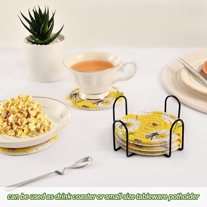 Daisies Bees Yellow Pattern Coasters - Image 6