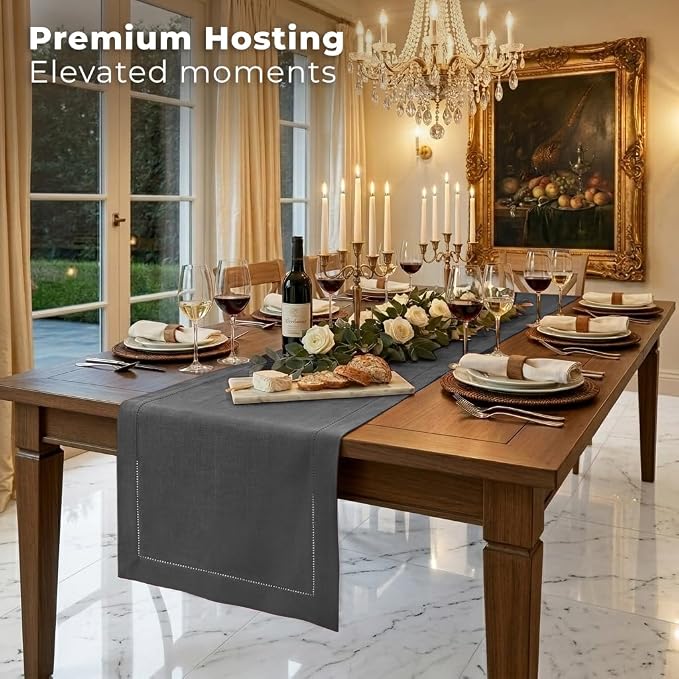 Signature Linen™ by D'Moksha Charcoal Grey Table Runner 60 Inches, 100% Pure - Image 3