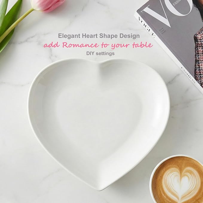 7.87" Heart Plates Ceramic Serving Platters Appetizer & Dessert Plate Set of 2 - Image 4