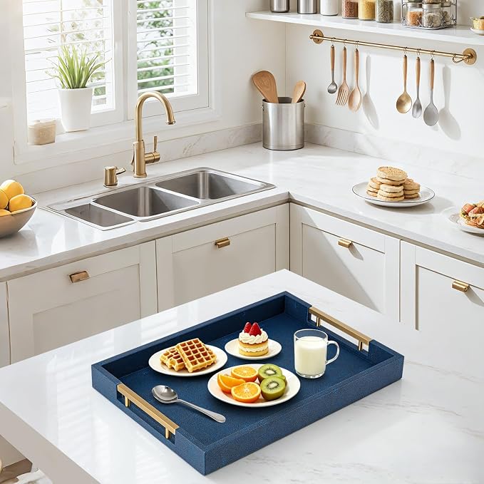 Navy Blue Faux Leather Serving Tray - Image 2