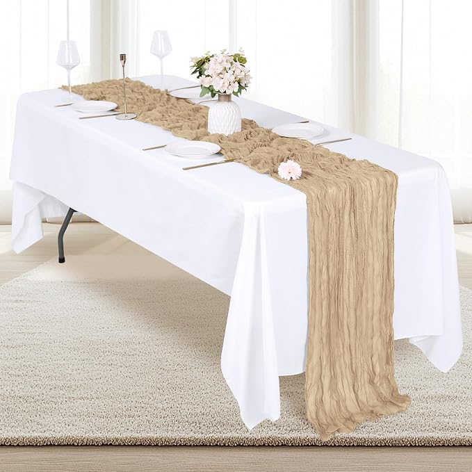 6 Pack Beige Cheesecloth Table Runner 17x108 Inch Semi Sheer Boho Gauze Cheese - Image 4