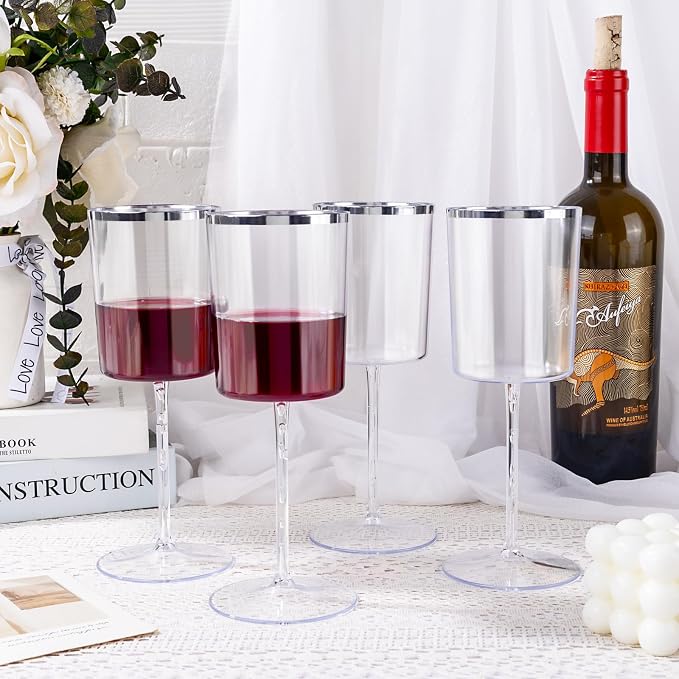 Ciaell 12 Pack Silver Plastic Wine Glasses - Image 4