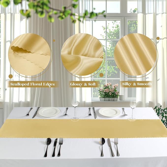 VACVELT Gold Satin Table Runners, 12x72 Inch, 2 Pack, Scalloped Edge | Silky - Image 6