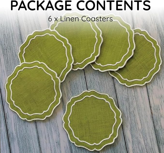 Drink Coasters Set of 6, 6x6 inch, Absorbent Linen Drink Mats - Image 2
