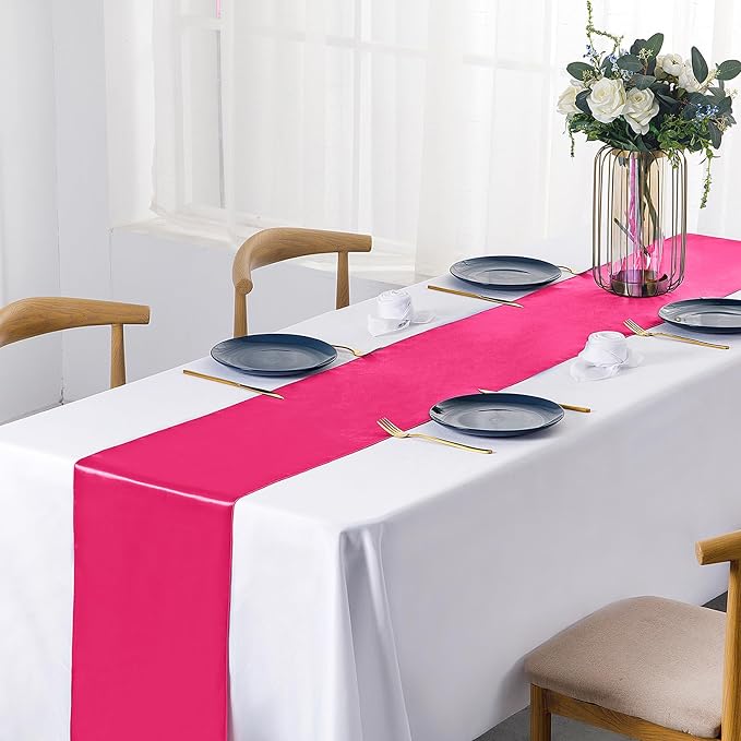 SiinvdaBZX 12 Pcs Hot Pink Satin Table Runner 12 x 108 inches Long | Bright - Image 2