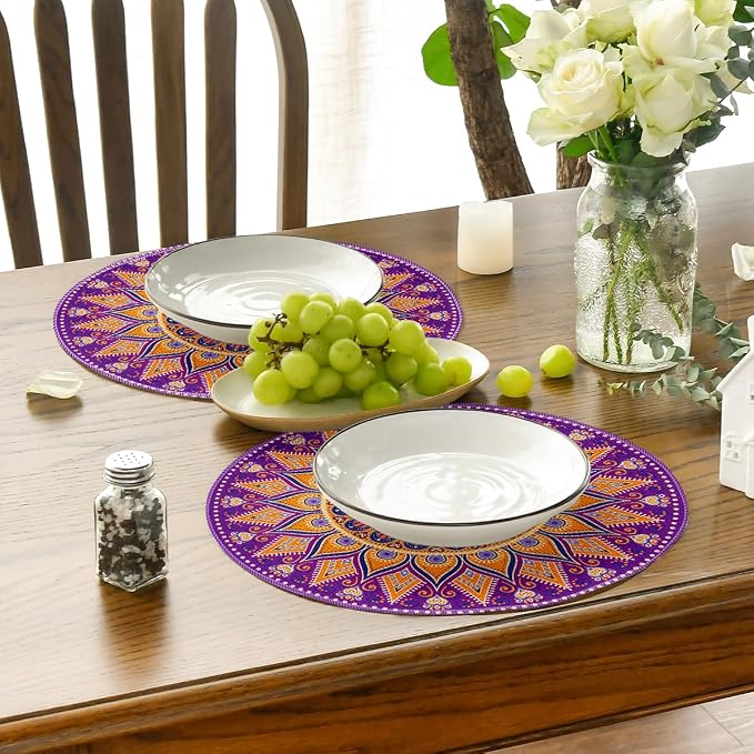 Artoid Mode Purple Mandala Round Placemats Set of 4, 14 Inch Seasonal Spring - Image 4