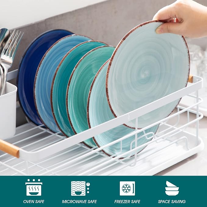 vancasso Bonita Blue Salad Plate Set of 6, 7.5 Inch Ceramic Dinner Plate - Image 4