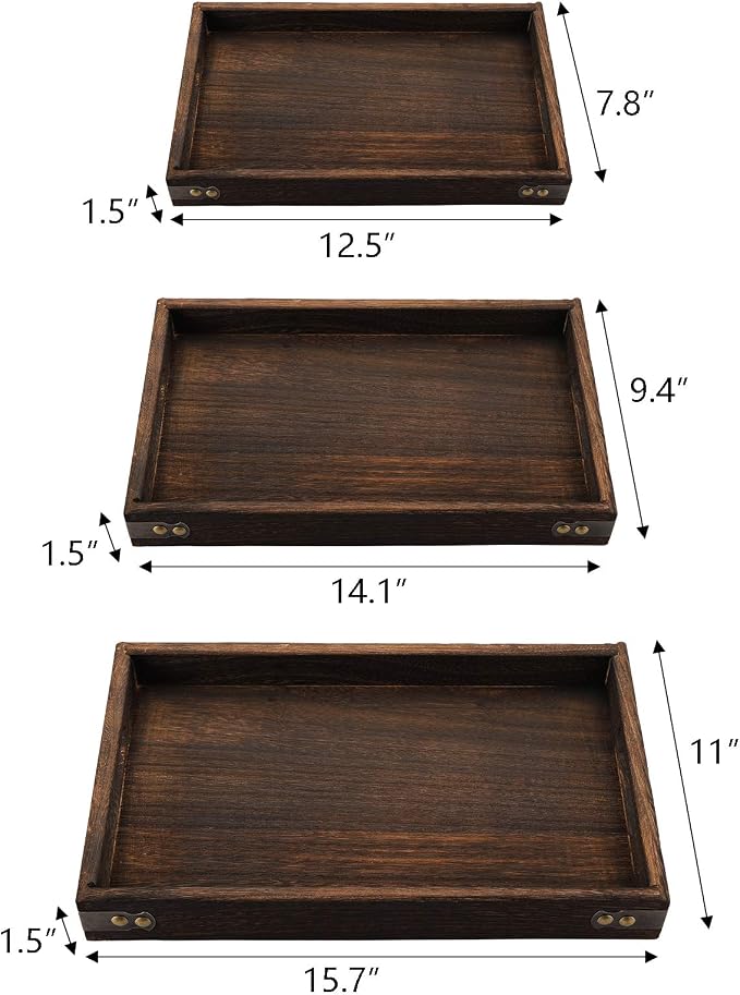 TOPZEA 3 Pack Wood Serving Tray - Image 2