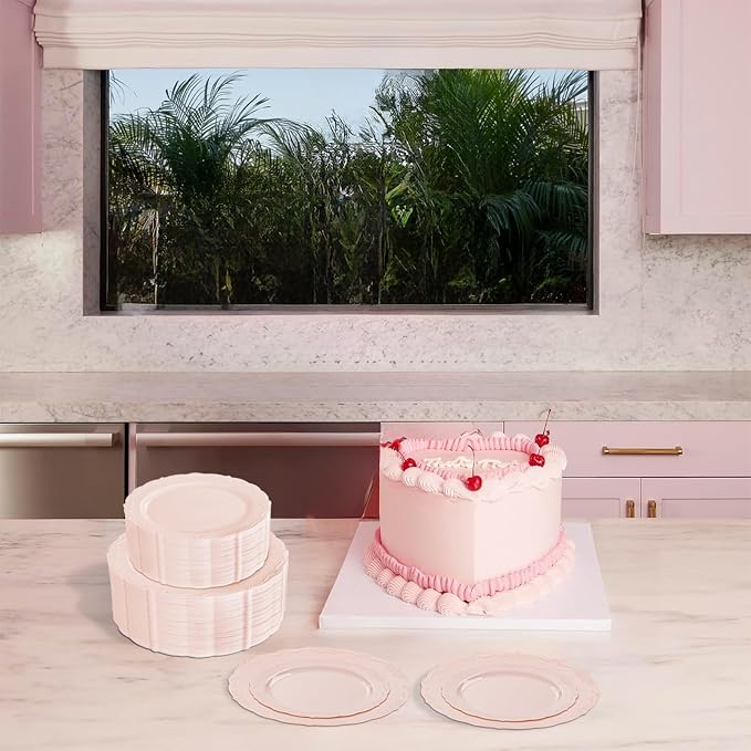 U-QE 100PCS Mauve Pink Plastic Plates - Image 3
