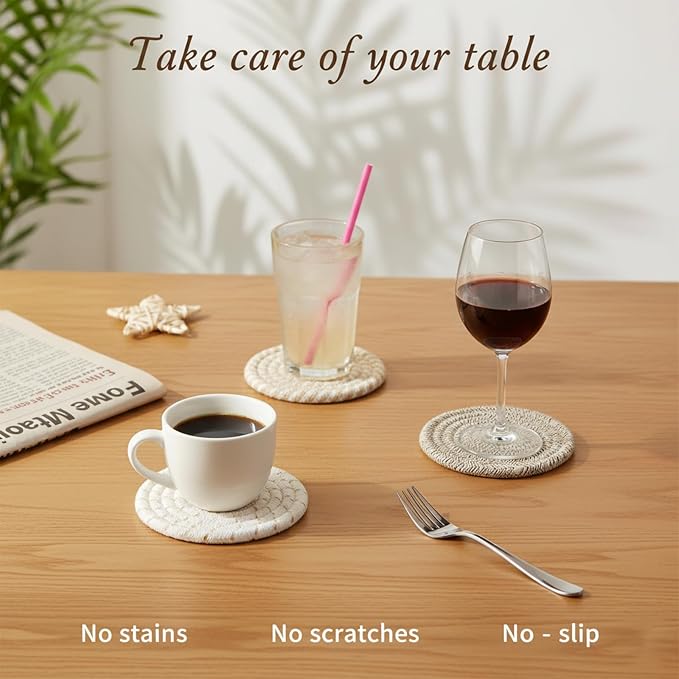 Drink Coasters Set of 8 with Holder, Cotton Woven | Absorbent cotton woven - Image 3
