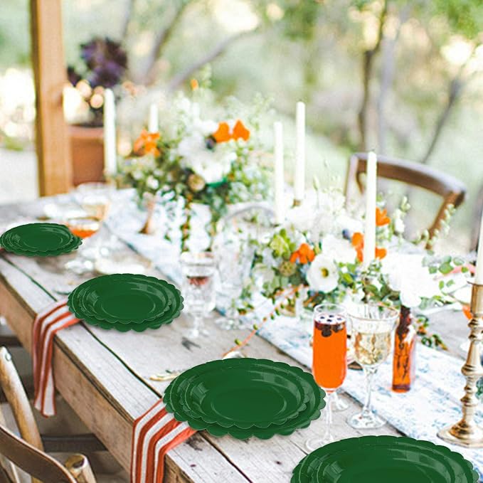 50 Pcs Green Scalloped Paper Plates 25 × 7'' and 25 × 9'' Disposable Green - Image 6