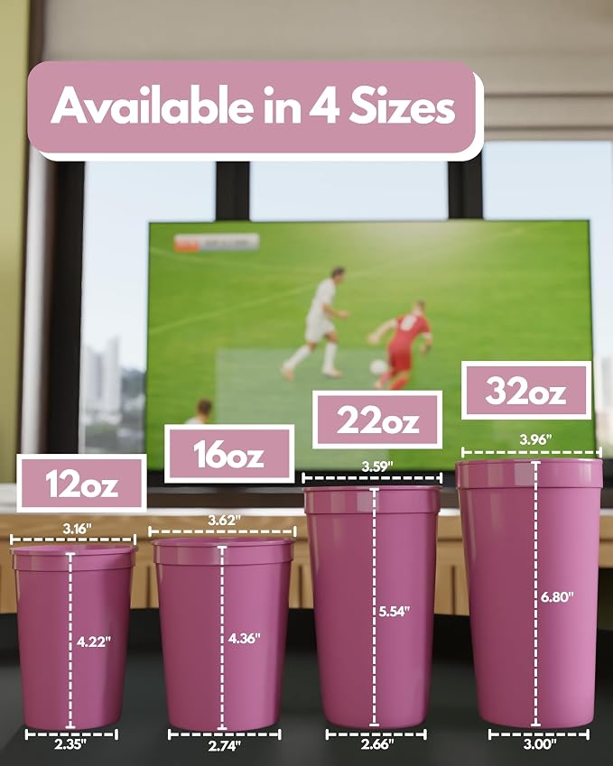 PartyPrints 10 Pack Small 10 to 12 oz Pink Reusable Blank Plastic Cups - Image 5