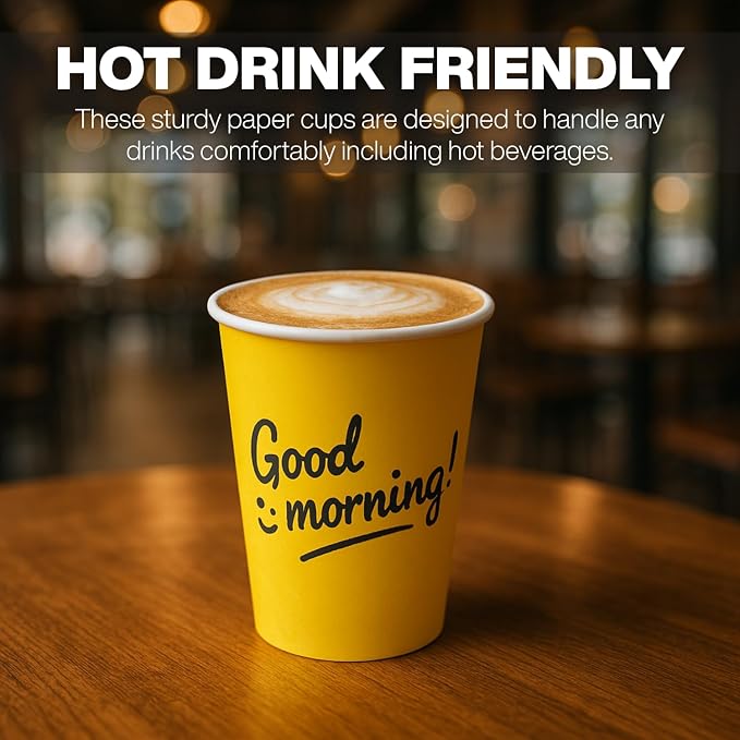 Disposable Coffee Cups with Lids, To Go Paper Hot Cups, Good Morning Design - Image 3